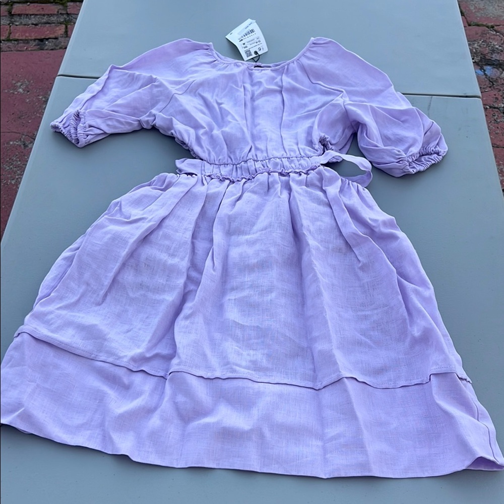 Zara Purple cut out linen dress